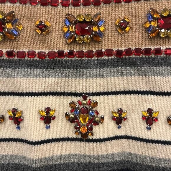 J. Crew Crystal Embellished Fair Isle Print Wool Sweater Size Small - Picture 3 of 4